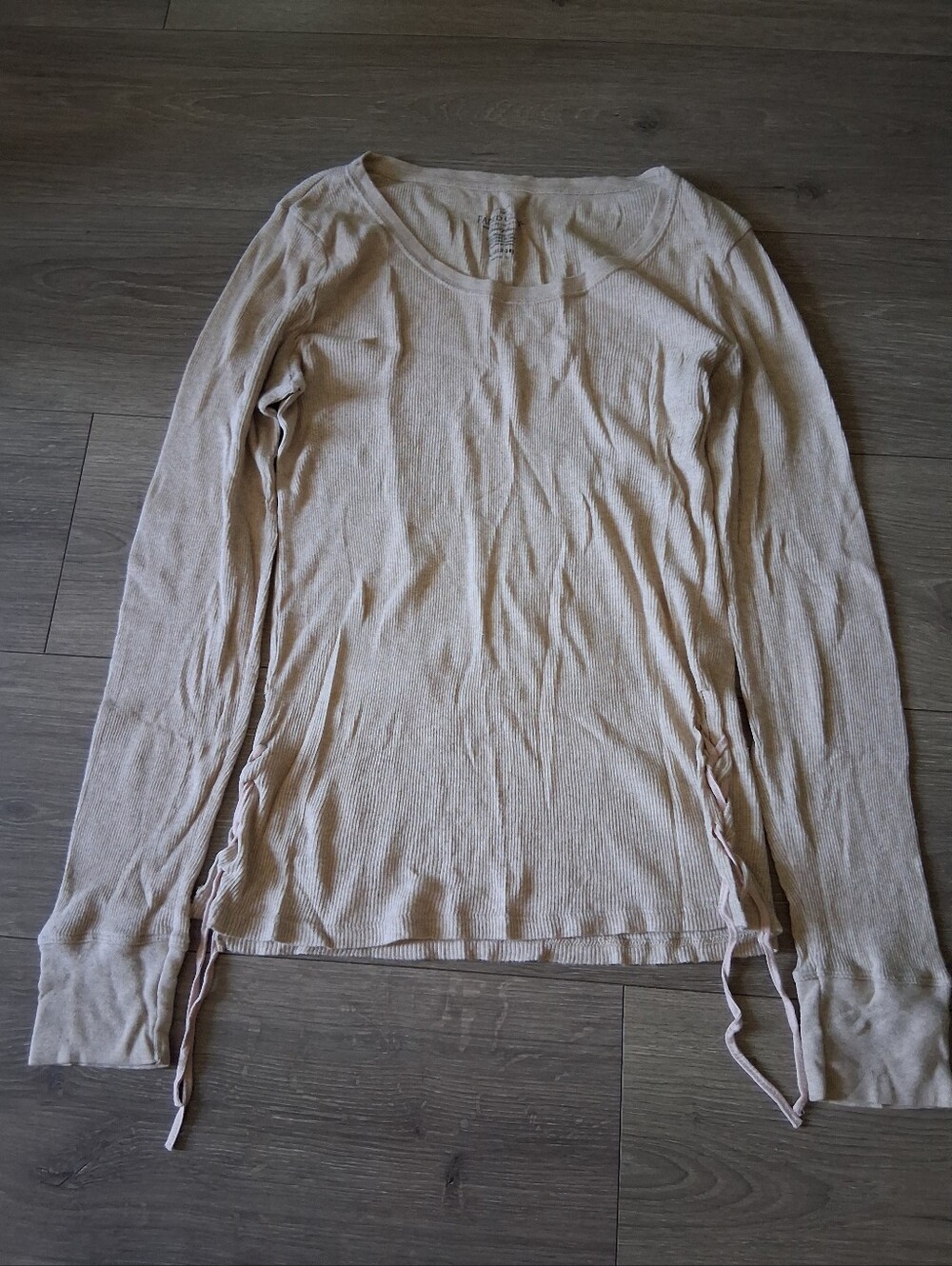 Faded Glory Beige Long Sleeve Shirt With Laced Up Sides